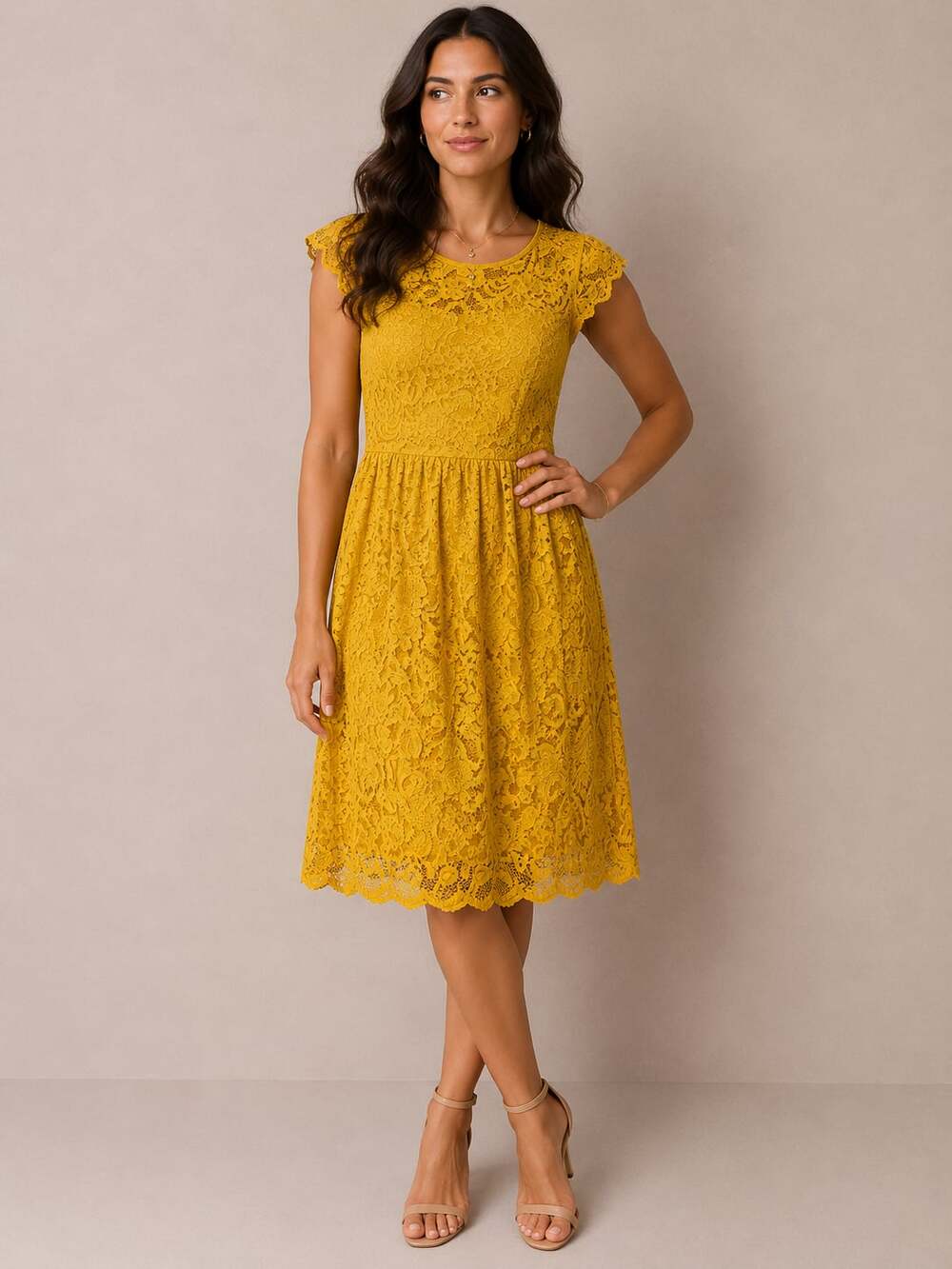 Ci Sono Mustard Yellow Lace Dress Size L DR7048
B162JC